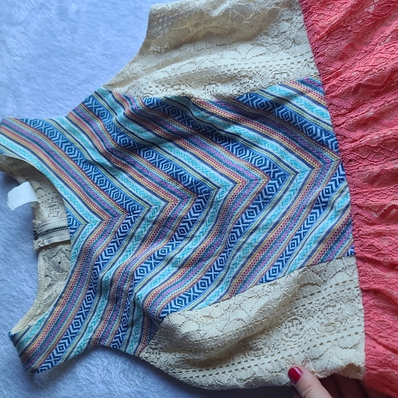 Yahada Pink/Coral Lace Dress|Women's Size Large - Picture 5 of 8